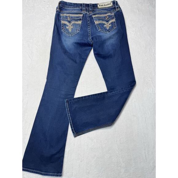 Rock Revival Womens Dark Denim Rhinestone Betty Jeans Size 27 True Size 32-34” - Picture 4 of 6